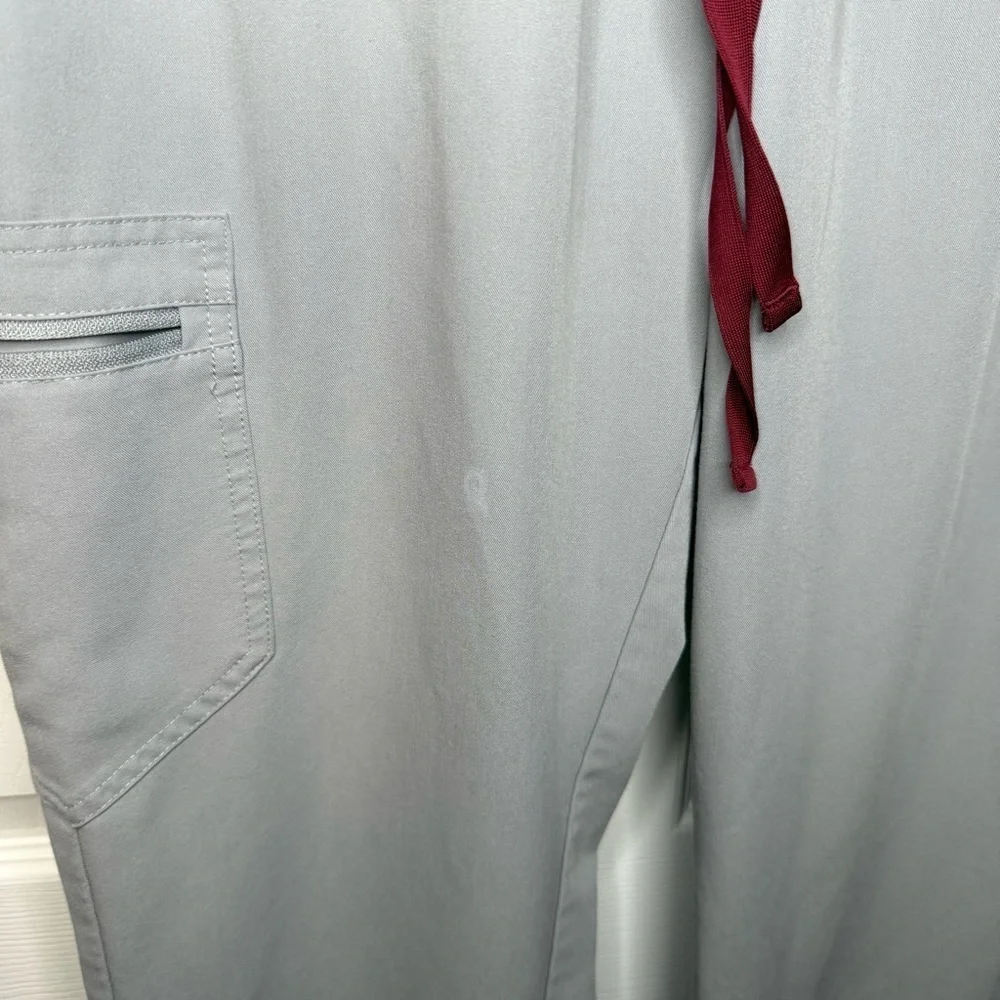 Figs Tansen Jogger Scrub Pants Gray with Red Drawstring Size Medium Tall GUC